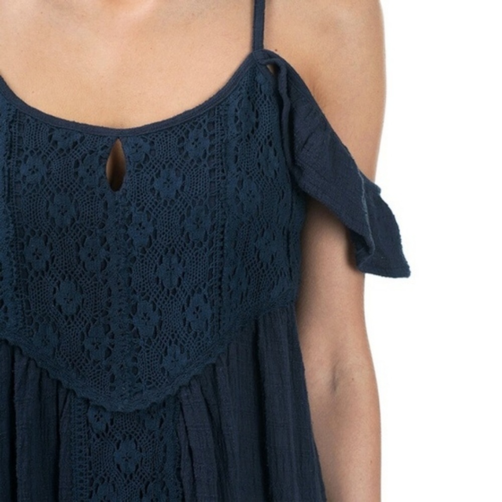 LINEN COLD SHOULDER FLUTTER SLEEVE DRESS - Picture 2 of 3